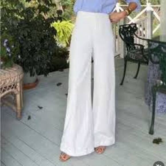Julia Amory Trouser Pants White Corduroy Striped Stretch Wide Leg NWT Size XL - Picture 1 of 8